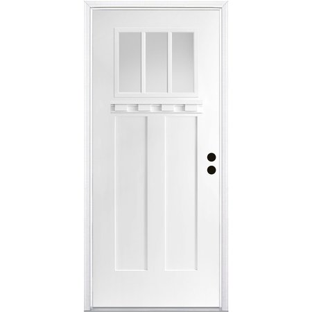 CODEL DOORS 36" x 80" Primed White Shaker Exterior Fiberglass Door 3068LHISPSFHER2033C49161DM